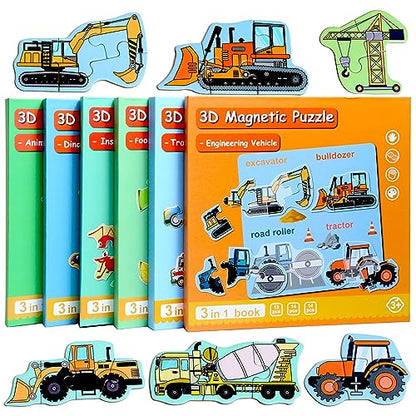 Magnetic Puzzles for Kids Ages 3-5, Travel Toddler Excavator Puzzle Toy - style: Engineering vehicle