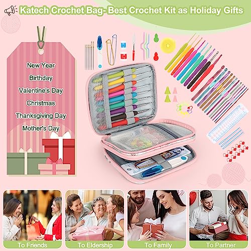 Katech Crochet Hooks Set with Case, 73-Piece Crochet Hooks Kit Knitting Accessories Ergonomic Aluminum Alloy Crochet Hook Colorful Crochet Needles for Making Socks, Gloves, Bag, Hat, Sweaters - color: Flowers Pattern