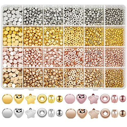 selizo 2160 Pieces Gold Spacer Beads Set, Assorted Bracelet Beads for DIY Jewelry Making(Gold, Sliver, Rose Gold, KC Gold)