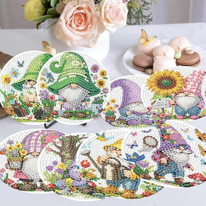 8 Pack Diamond Art Coasters Kits, Gnomes Diamond Painting Coasters Kits - color: Dwarf