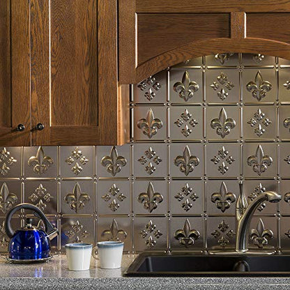 FASÄDE Fleur-de-lis Decorative Vinyl Backsplash 15 sq ft Kit in Brushed Nickel - color: Brushed Nickel