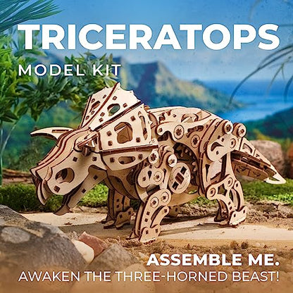 UGEARS Triceratops Dinosaur 3D Wooden Puzzles for Adults - Wooden Models Kits for Adults Dinosaur Model Kit Dino Wood Puzzle Animal Models for Adult Brain Teaser, Hobby Set