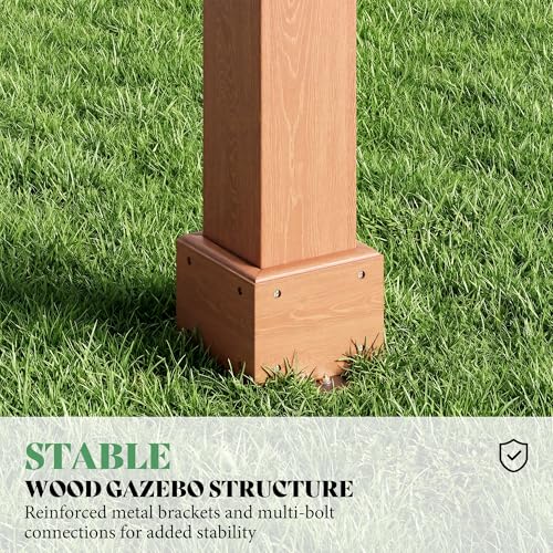 AMERLIFE 12x20 FT Outdoor Wooden Pergola, Large Solid Cedar Wood Gazebo Kit with Slatted Roof Design, Heavy-Duty Frame for Backyard, Patio & Garden, Red-Brown Finish - size: 12x20 FT