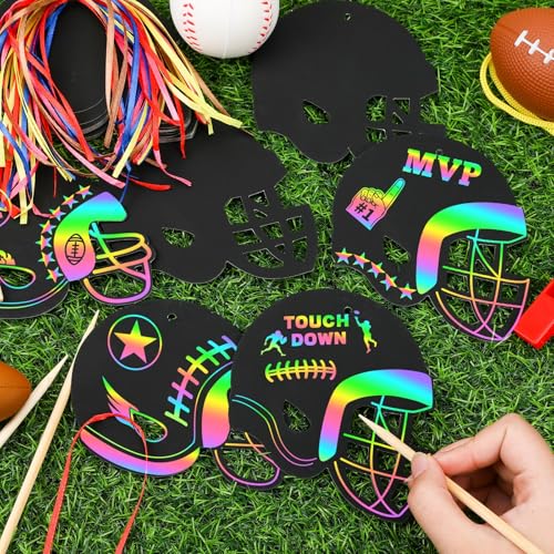 JULMELON 36 PCS Football Scratch Art Kids, Helmet Crafts Party Favors - style: Football Crafts