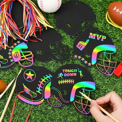 JULMELON 36 PCS Football Scratch Art Kids, Helmet Crafts Party Favors - style: Football Crafts
