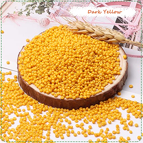 5000pcs Dark Yellow Glass Seed Beads Bulk, Small Tiny Waist Spacer Beads for Bracelet, Necklace Jewelry Making, DIY Craft Projects(3mm 8/0) - color: Dark Yellow, size: 3mm
