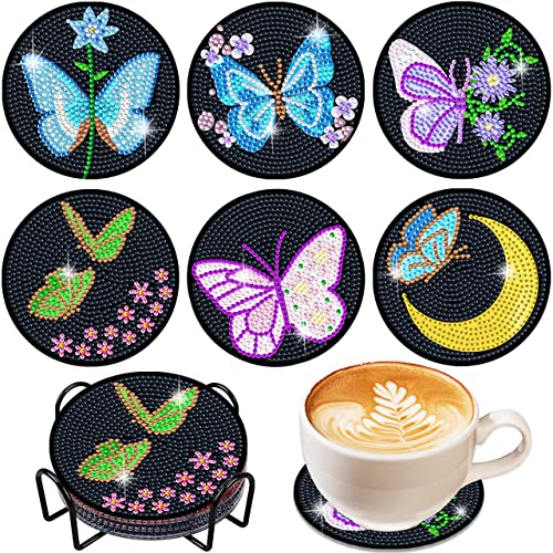 Vcekract 6 Pcs Butterfly Diamond Art Coasters Kit for Adults - color: Butterfly Coasters