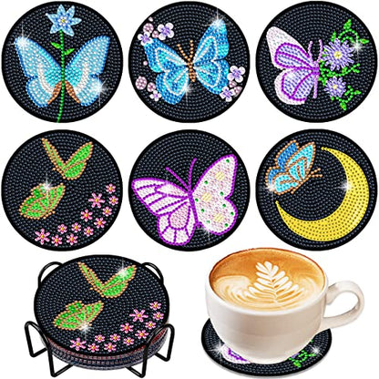 Vcekract 6 Pcs Butterfly Diamond Art Coasters Kit for Adults - color: Butterfly Coasters