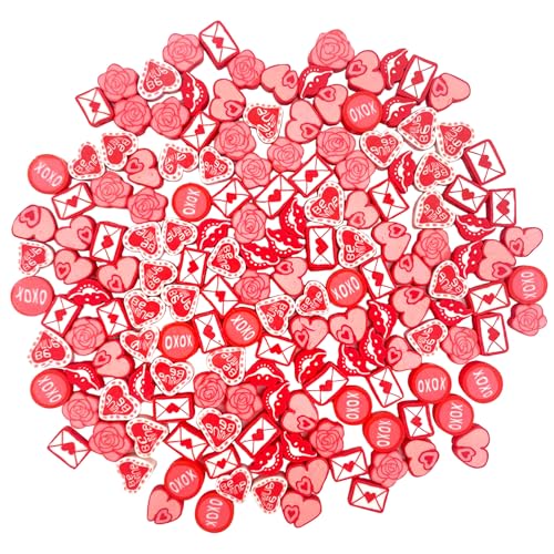 100 Pcs Valentine's Day Polymer Clay Beads Mixed Heishi Spacer Beads Supplies for DIY Bracelet Earring Necklace Jewelry Making - color: Red