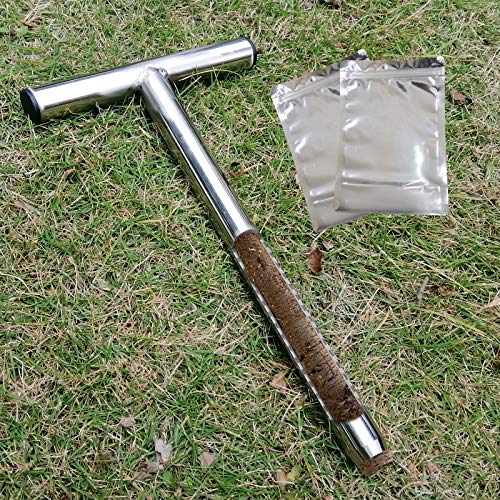 HiHydro 12 Inch Stainless Steel Soil Probe with 2 Sample Bags, T-Handle Soil Test Kit for Plant Care, Garden, Lawn, Farm - size: D