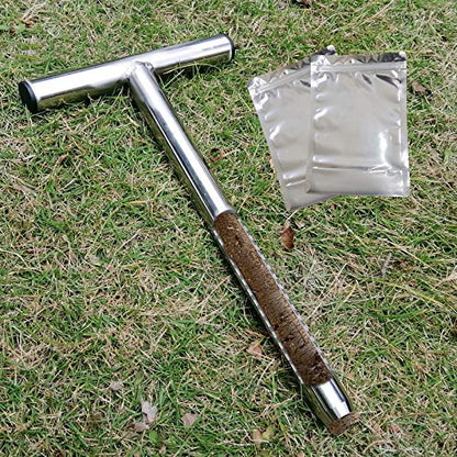 HiHydro 12 Inch Stainless Steel Soil Probe with 2 Sample Bags, T-Handle Soil Test Kit for Plant Care, Garden, Lawn, Farm - size: D