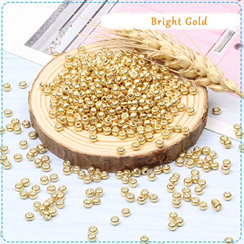 5000pcs Bright Gold Glass Seed Beads Bulk, Small Tiny Waist Spacer Beads for Bracelet, Necklace Jewelry Making, DIY Craft Projects(3mm 8/0) - color: Bright Gold, size: 3mm