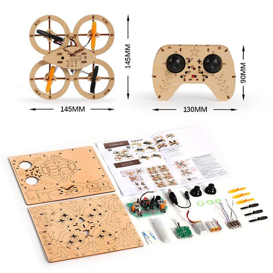 DIY Wooden RC Drone Kit, Quadcopter Assembly Model, 4-Axis Remote Control Mini Drone, STEM Engineering Kit for Teens & Adults