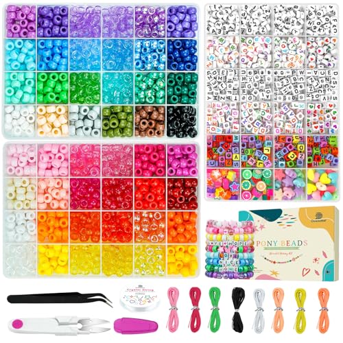 Dowsabel Friendship Bracelet Making Kit, Pony Kandi Beads & 11 Different Beads, 8 Colors Nylon Thread, DIY Jewelry & Craft Gifts - color: A_48 Colors