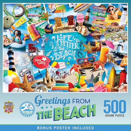 MasterPieces 500 Piece Jigsaw Puzzle for Adults, Family, Or Youth - Greetings from the Beach - 15" x 21" - style: The Beach