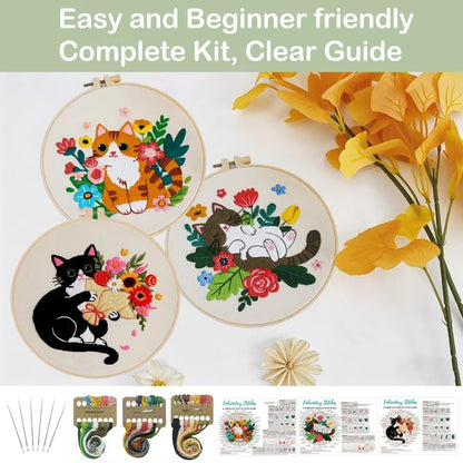 Nuberlic 3 Pack Cat Embroidery Kit for Beginners Adults - color: CAT