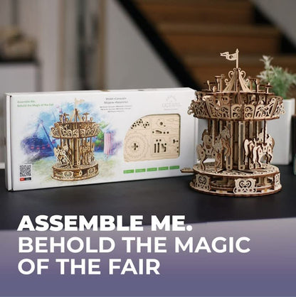 UGEARS Carousel 3D Wooden Puzzles for Adults - Mechanical 3D Model Self-Assembling Craft DIY Kit Adult 3D Puzzle Gift, Wooden Model Kits for Adults