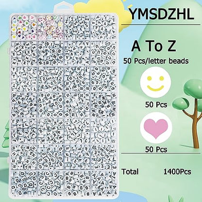 YMSDZHL Alphabet Beads A-Z 1300Pcs Letter Bead for Bracelet Jewelry Making - color: Black