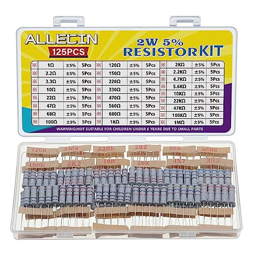25 Values 2W Carbon Film Resistor Kit from 1 Ohm to 1M Ohm 2 Watt 5% Resistors Assortment - size: 2W