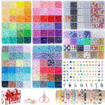 Premium 6-Box Clay Beads Bracelet Making Kit - 12,000 Polymer & Heishi Beads in 96 Colors,Jewelry Kit with Over 1,300 Letter Beads & Exclusive Mermaid Charms - Gift for DIY Enthusiasts - color: dreamworld