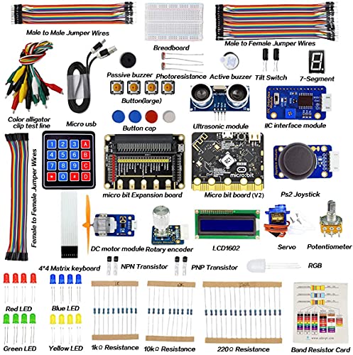 Adeept BBC Micro:bit Starter Kit | Include Microbit Controller V2 | Electronic microbit Starter Kit for Micro:bit with 31 Projects Tutorial Book PDF