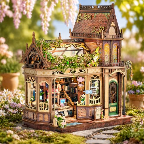 CRIOLPO Book Nook Kits Miniature House Kit for Adults with LED Lights - color: Huaying Bookstore