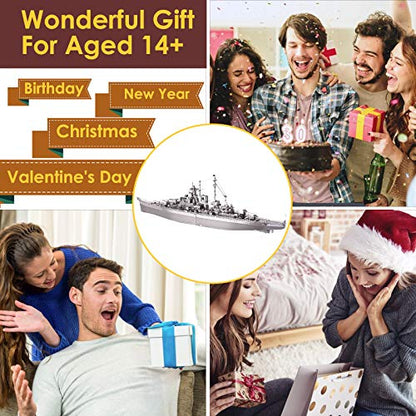 Piececool 3D Metal Puzzles for Adults Metal Watercraft Model Kits, Bismarck Battleship 3D Model Kits for Teenagers DIY Stress Relief, Great Birthday Gift -207 Pcs - color: Bismarck