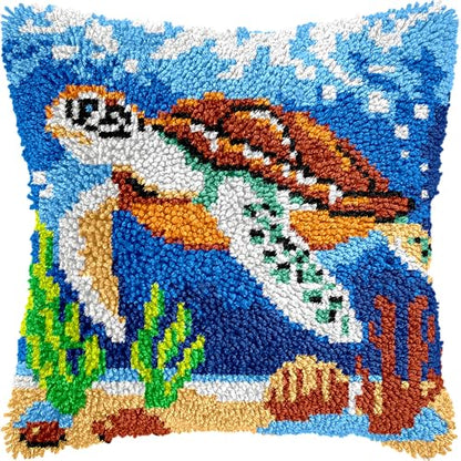 Sea Turtle Latch Hook Kits for Adults Beginners, Pre-printed Canvas - color: Traveling Sea Turtle