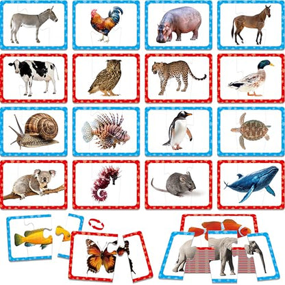 48 Animal Matching Puzzles with Error-Correction, 3-Piece Self-Correcting Puzzle Matching Game Educational Learning Activities for Toddlers, Animal-Themed Learning Games Toys for 3 Years Old - style: 24 Blocks Double Sided-C