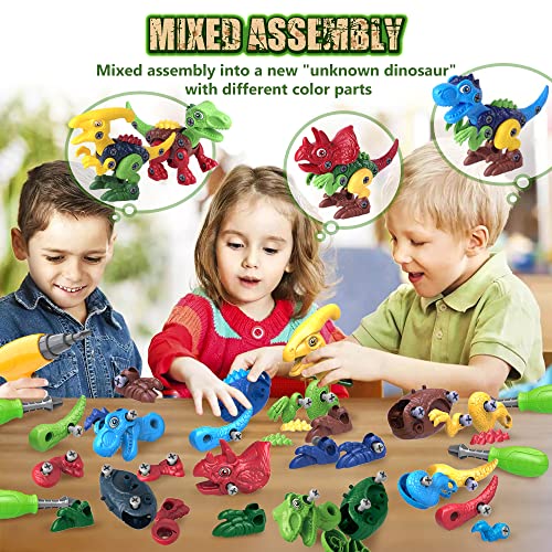 BAODLON Dinosaur Toys for 3 4 5 6 7 Year Old Boy, Take Apart Dinosaur Toys for Kid 3-5 5-7 Building Toy with Electric Drill, Learning Educational STEM Construction Toy Christmas Birthday Gift Boy Girl