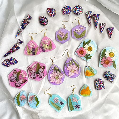 ResinWorld Earrings Molds with Varieties of Shapes and Sizes, 171Pcs Resin Jewelry Making Kit, Stud Dangle Drop Earrings Resin Molds with Hole
