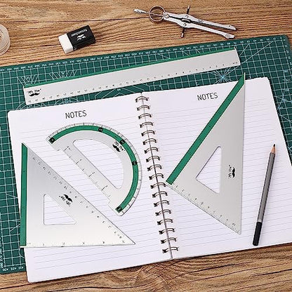 Mr. Pen- Metal Geometry Kit, 4 Pack, 45° & 30°/60° Set Squares - color: Green Stripes