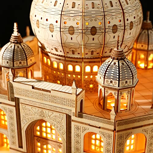 Taj Mahal 3D Wooden Puzzle 388 Pieces, LED Light Architecture Building Kit No Glue DIY Model Craft Home Decor Night Light, STEM Toy for Adults Teens Kids Ages 14+