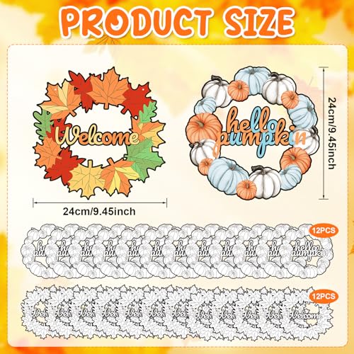 Sereliy 24 Pcs Fall Coloring Wreath Crafts, Color Your Own Thanksgiving Crafts, DIY Paper Fall Wreath for Classroom Activities Thanksgiving Games.(Thanksgiving) - color: Thanksgiving