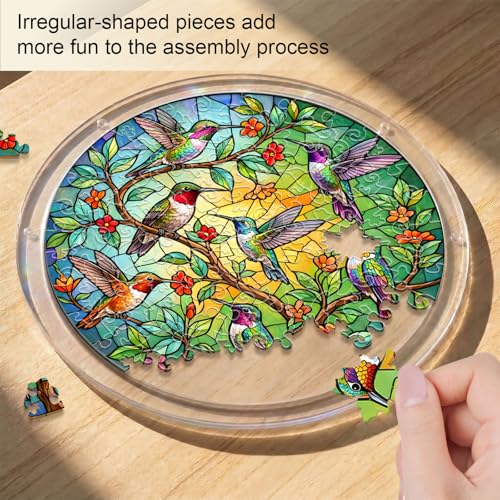 Acrylic Jigsaw Puzzle Suncatcher - Hummingbird Haven - color: Hummingbird Haven, size: L-8.9in*8.9in