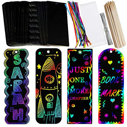 Supla 36 Sets 4 Style Magic Scratch Rainbow Bookmarks Making Kit for Kids Students Party Favor Scratch Paper DIY Bookmarks Bulk with Scratching Tools Satin Ribbons for Classroom Activities - size: Small