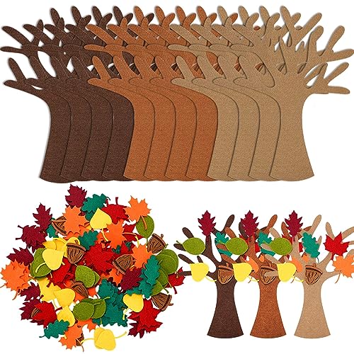 Whaline 192 Pcs Fall Tree of Thanks Felt Craft Kit Autumn Trees Maple Leaves Ornaments Felt Board for DIY Art Craft Fall Thanksgiving Party Gift Supplies Home Classroom Door Wall Hanging Tree Decor