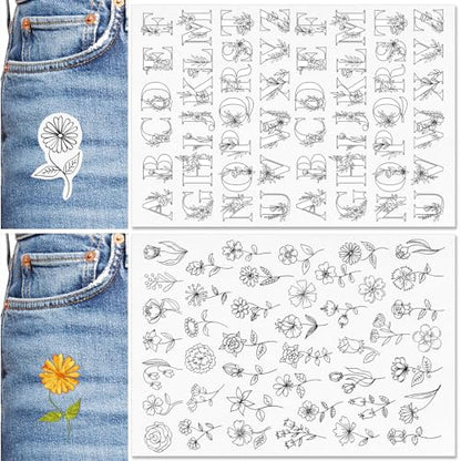 Patemby Embroidery Pattern Water Soluble Embroidery Stabilizers, Stick and Stitch Embroidery Paper Wash Away with Pre-Printed Pattern Designs Stencils Transfers for Hand Sewing Lover Beginner - color: Lette
