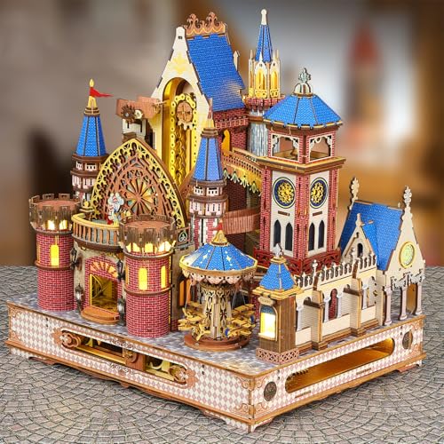 Annecy Castle 3D Wooden Puzzle, Rotating Mechanical Model Kit for Adults