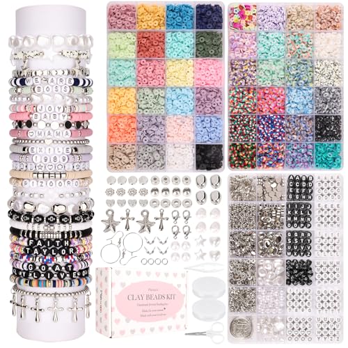 Pizooro 3 Boxes Clay Beads for Bracelet Making Friendship Bracelets Gifts - color: Silver