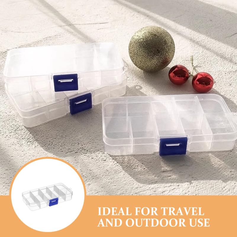 DECHOUS 6Pcs Clear Plastic Organizer Boxes with 10 Adjustable Compartments Mini Beads Storage Containers for Jewelry Beads, DIY Crafts, Small Parts