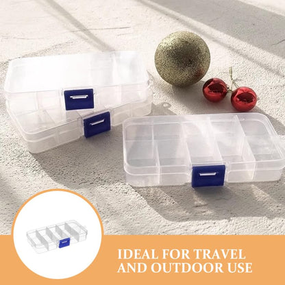 DECHOUS 6Pcs Clear Plastic Organizer Boxes with 10 Adjustable Compartments Mini Beads Storage Containers for Jewelry Beads, DIY Crafts, Small Parts