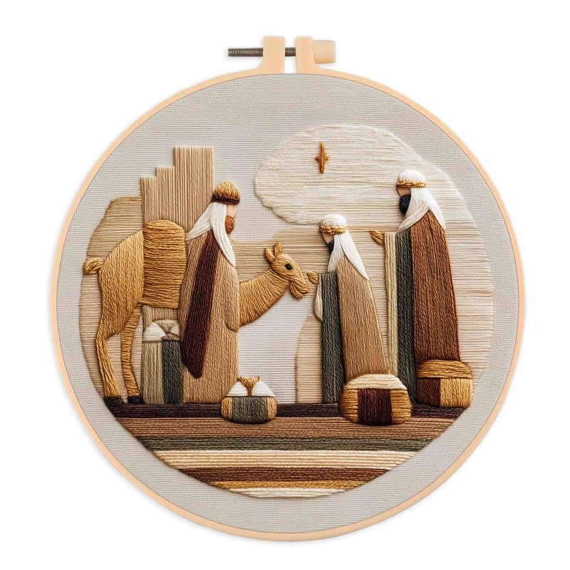 Amiiba Embroidery Starter Kit with Three Wise Men and Camel Pattern, DIY Full Range Stamped Embroidery Cross Stitch Kits for Beginners Adults (Wise Men) - color: Wise Men