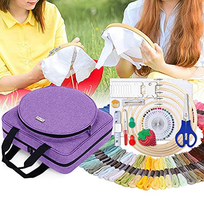 LoDrid Embroidery Kit, Embroidery Project Bag with Embroidery Kit, Purple - color: Purple