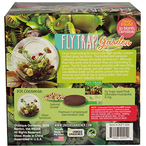 Carnivorous Fly Trap Glass Terrarium Garden Kit by Unique Gardener, Plant Terrarium Starter Supplies for Indoor Gardening - Watch Jaws Snap Shut - Easy & Fun Flytrap Planting Lasts for Years! - style: Venus Flytrap