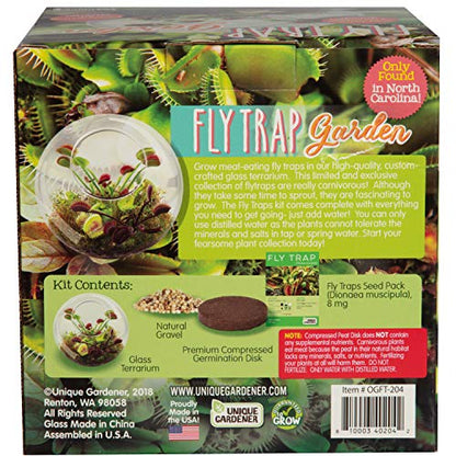 Carnivorous Fly Trap Glass Terrarium Garden Kit by Unique Gardener, Plant Terrarium Starter Supplies for Indoor Gardening - Watch Jaws Snap Shut - Easy & Fun Flytrap Planting Lasts for Years! - style: Venus Flytrap