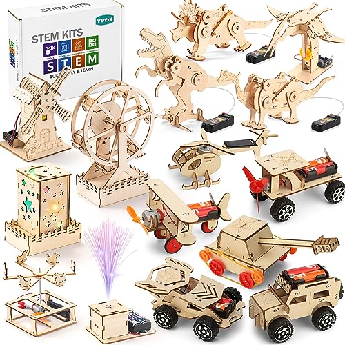 16 in 1 STEM Kits for Kids Ages 10-12, DIY Stem Craft Projects, Kids Wood Building Toys, Wooden 3D Puzzles Model Kit for Boys to Build,Educational Science Set for Age 8 9 10 11 12 Year