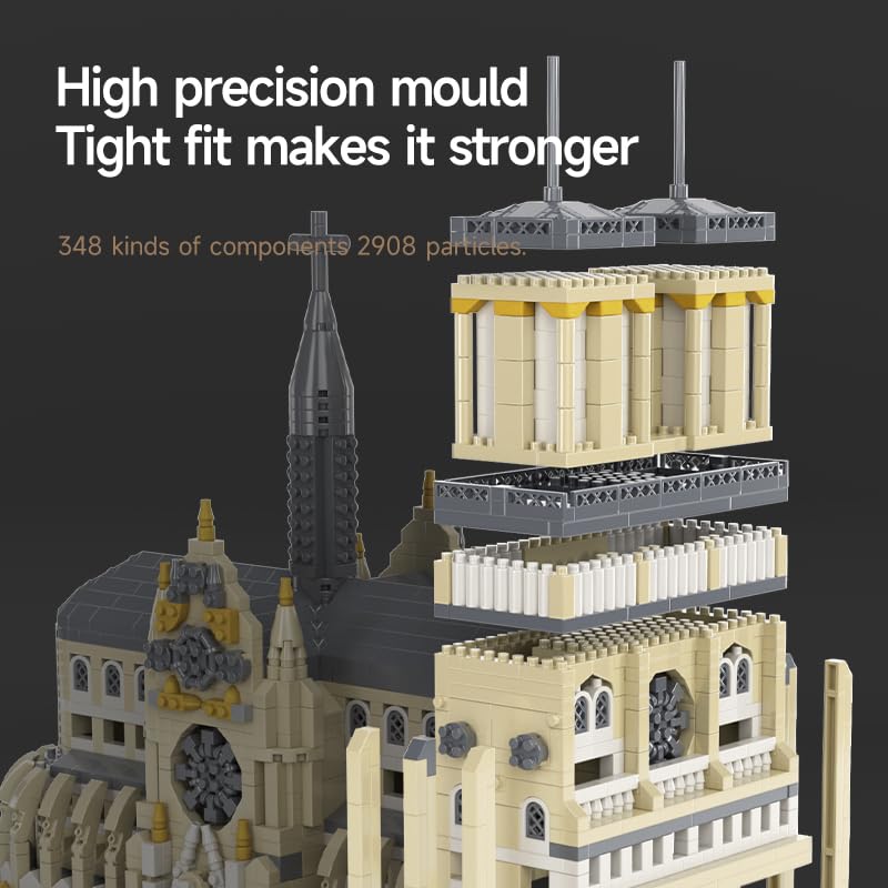 Notre Dame de Paris Micro Brick Building Set (2908 Pieces) – Landmark Model Educational Toy Gift for Kids and Adults - color: Notre Dame