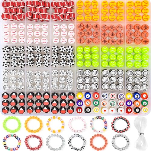 600pcs Sports Polymer Clay Beads Kit Athletic Ball Beads for Jewelry Making - color: 3#Ball