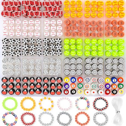 600pcs Sports Polymer Clay Beads Kit Athletic Ball Beads for Jewelry Making - color: 3#Ball